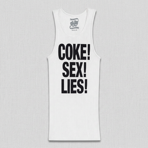 Camiseta sin mangas transpirable con estampado 'Sex Lies' para hombre, cuello redondo, informal, de algodón blanco, tejido de punto, 320g, corte regular - Product Image 3