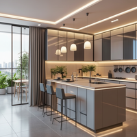Meuble de cuisine de luxe style Shaker RTA, structure en contreplaqué, taille personnalisée, évier en acrylique et acier inoxydable, charnières écologiques, pour appartement