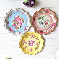 Assiettes de table jetables en papier bleu et blanc de style chinois du Zhejiang, avec bordure dentelle vintage, pour fêtes et réceptions