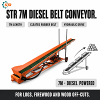 STR 7M Convoyeur à bande en bois pour le traitement du bois de chauffage et des grumes, à alimentation hydraulique et diesel