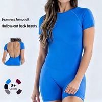 Combinaison de sport sans coutures, sans dos, anti-transpiration, extensible dans quatre directions, à manches courtes, pour la gym, le yoga, une pièce