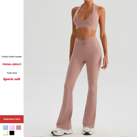 XW-YW566 + KW437 Ensemble Sport Femme survêtement de course ensemble d'entraînement Legging évasé Logo personnalisé soutiens-gorge de sport deux pièces ensemble de gymnastique pour femmes