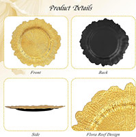Assiettes de présentation dorées en plastique de 13 pouces, réutilisables, pour mariage, Halloween, Noël, motif floral, pour assiettes de dîner