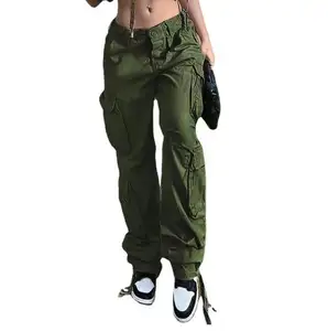 מטען באיכות גבוהה מכנסיים נשים מוצק צבע מכנסיים עם כיסים סיטונאי בגדי streetwear