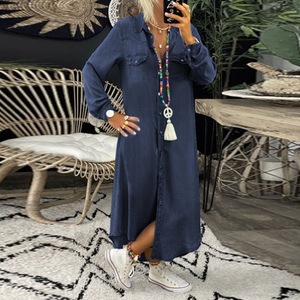<span class=keywords><strong>Vestido</strong></span> <span class=keywords><strong>Camisero</strong></span> de Mezclilla para <span class=keywords><strong>Mujer</strong></span>, Estilo Vintage, Lavado, Manga Larga, Informal, para Primavera y Otoño - Product Image 4