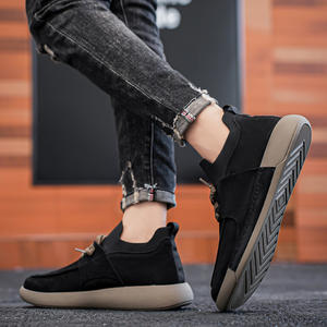 Mocassins noirs antidérapants à bout rond pour hommes, chaussures de travail plates, montantes, respirantes, en toile, confortables, décontractées, avec lanières - Product Image 6