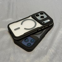Étui de téléphone transparent mat de luxe véritable avec support pour iPhone 17 12 13 14 15 16 17 Pro Max Plus, coque rigide magnétique