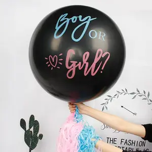 Balon pesta 36 "balon hitam bulat kanan balon pembagi jenis kelamin lateks perlengkapan mandi bayi anak laki-laki atau perempuan