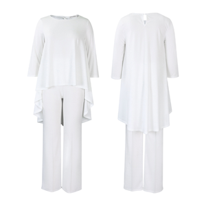 Trajes de pantalón de pierna ancha para madre de la novia de manga larga 3/4 elegantes informales para mujer, conjunto de 2 piezas para invitados de boda - Product Image 4