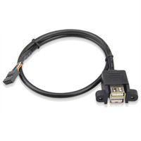Câble d'extension de carte mère USB 2.0 à 9 broches, double port, avec support intégré, noyau en cuivre, trous de fixation, port femelle double couche