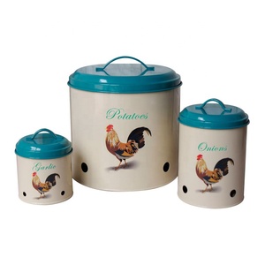 3PCS Sugar Tea Coffee <strong>Canisters</strong> <strong>Set</strong> Galvanized Power Coated Metal <strong>Canister</strong> <strong>Set</strong> - Product Image 2