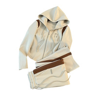 Ensemble décontracté pour femmes d'automne avec veste à capuche et pantalon large en coton et polyester, tenue deux pièces