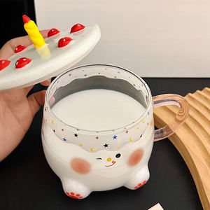 Tazas de vidrio irrompibles resistentes al calor, regalo de cumpleaños, taza de café de vidrio con tapa, forma de pastel, tazas de vidrio bonitas - Product Image 2