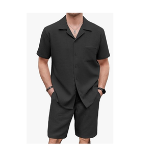 Conjunto corto de verano de tela de terciopelo bordado de diseño personalizado OEM para hombre, conjuntos de ropa de abrigo informal de talla grande con estampado personalizado para hombre - Product Image 4