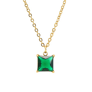 ZOGXIN Square Zircon Pendant Necklace 18K Gold Plated Stainless Steel Multi Color Geometric Chain For Women - Product Image 5