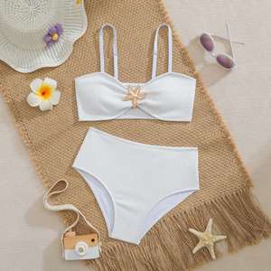 Traje de Baño de Dos Piezas para Niñas, Suave y Elástico, con Decoración de Estrella de Mar, Ideal para Playa, Natación y Deportes Acuáticos - Product Image 1
