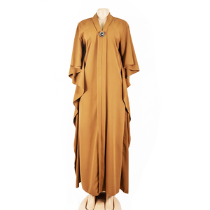 Abaya pour femmes musulmanes, style rétro élégant, avec poches, volants, imprimé léopard, couleur unie, manches bouffantes, respirante, style décontracté - Product Image 1