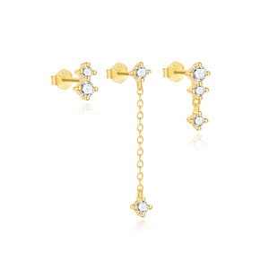 Juego de Aretes de Oro S925 al por Mayor, Joyería Minimalista de Tres Piezas con Circonita Blanca para Mujer - Product Image 1