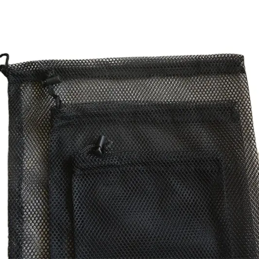 Siyah küçük naylon örgülü büzme çanta
