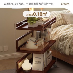Mesa auxiliar de suelo para sofá, mesa de centro pequeña móvil para sala de estar, carrito creativo color crema, mesita de noche de lujo ligero - Product Image 4