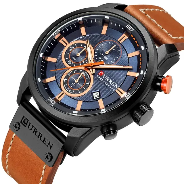 Curren 8291Watch Hot Sell New Mens Waterproof Watch Genuine Leather Luxury Band Fashion Analog Quartz Chronograph Men Watch