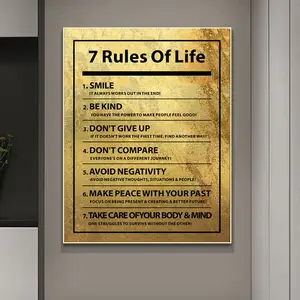 7 Rules of Life Motivational Quote Canvas Painting on The Wall Golden Poster Inspirational Wall Art Picture