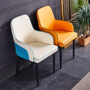 Modern deri sandalye PU yastık yuvarlak koltuk geri ve Metal bacaklar yemek sandalyesi mutfak restoran için