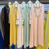 Abaya brodée, pull-over fluide à col rond, coupe ample, élégante, robe de soirée modeste, manches longues, robe de fête pour l'Aïd pour femmes