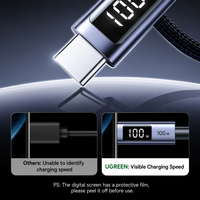 Cable USB C a USB C UGREEN L529 de 100W con Pantalla Digital, Carga Rápida de 5A, Cable Trenzado Tipo C para MacBook Pro, Tablet, Smartphone