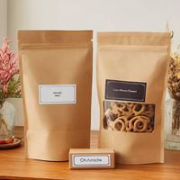 Sachet en papier kraft biodégradable multi-tailles avec fenêtre transparente et fermeture éclair pour l'emballage de snacks et aliments secs