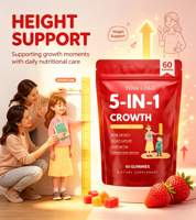 Complément Naturel pour l'Augmentation de la Taille, Gummies pour la Croissance en Hauteur pour Enfants avec Calcium et Vitamine D, Favorise la Densité Osseuse, 60 Comprimés