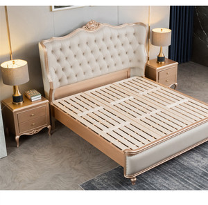 Soft <b>Bed</b> <b>Queen</b> <b>Size</b> Tufted Upholstered Headboard Wooden <b>Frame</b> Beige Color Traditional Style - Product Image 2