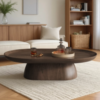 Table basse ovale moderne minimaliste Wabi-Sabi en noyer noir pour salon - Style bois naturel