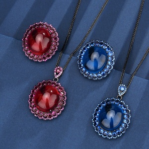 Juego de Joyería Nupcial de Alta Gama al por Mayor, Ecológico, de Cobre, 18*20mm, con Circonita Cúbica Azul y Roja, Chapado en Oro Negro - Product Image 3