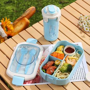 Vente en gros d'usine, boîte à lunch portable pour enfants et étudiants, sans BPA, écologique, en plastique, ensemble de bouteilles, compartiments réutilisables, boîte bento - Product Image 1