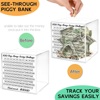 100 Day Savings Challenge Acrylique Cash Box Hammer Smash Breakable Piggy Bank for Gifting