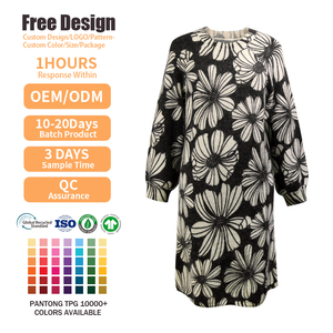 RWS Lana Manga Larga Jersey Punto Cuello Redondo Vestido Floral Estampado Hasta La Rodilla Midi Vestido Casual para Otoño - Product Image 2