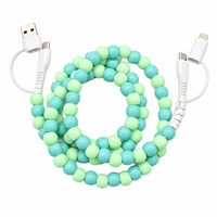 Câble de charge rapide USB multifonction 4-en-1 vert menthe macaron perlé pour téléphone, accessoires de voiture tendance, cadeau créatif, cordon Type C