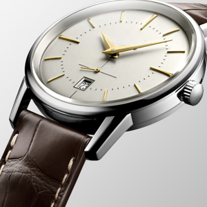 Round Dial Mechanical Watch with Gold Tone Hour Markers and Brown Leather Strap for Daily and Formal Use Longinesing - Product Image 5