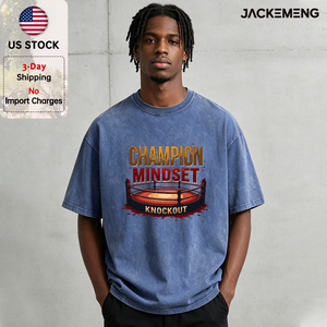T-shirt en coton délavé surdimensionné avec imprimé citation « <span class=keywords><strong>Champion</strong></span> Mindset » sur le thème du sport, style streetwear rétro décontracté, vente en gros depuis l'entrepôt américain - Product Image 1