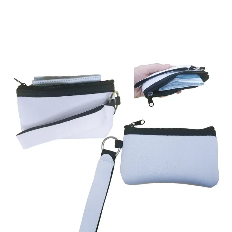 White Neoprene Custom Sublimation ID Card Handbag With Lanyard