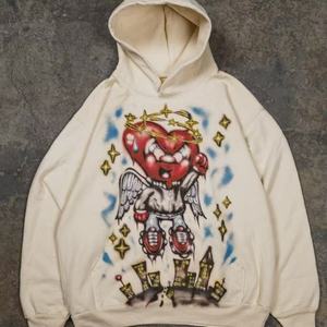 Maßgefertigter Übergroßer Pullover-Hoodie Schwergewichtiger Fleece Graffiti Strass Engel-Herz Streetwear OEM ODM - Product Image 1