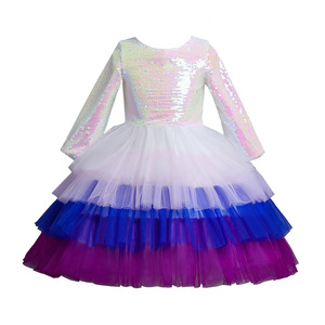 Girls <b>Sequined</b> Princess Dress Color Block Tulle <b>Skirt</b> Performance Gown Layered Dress For Children - Product Image 5