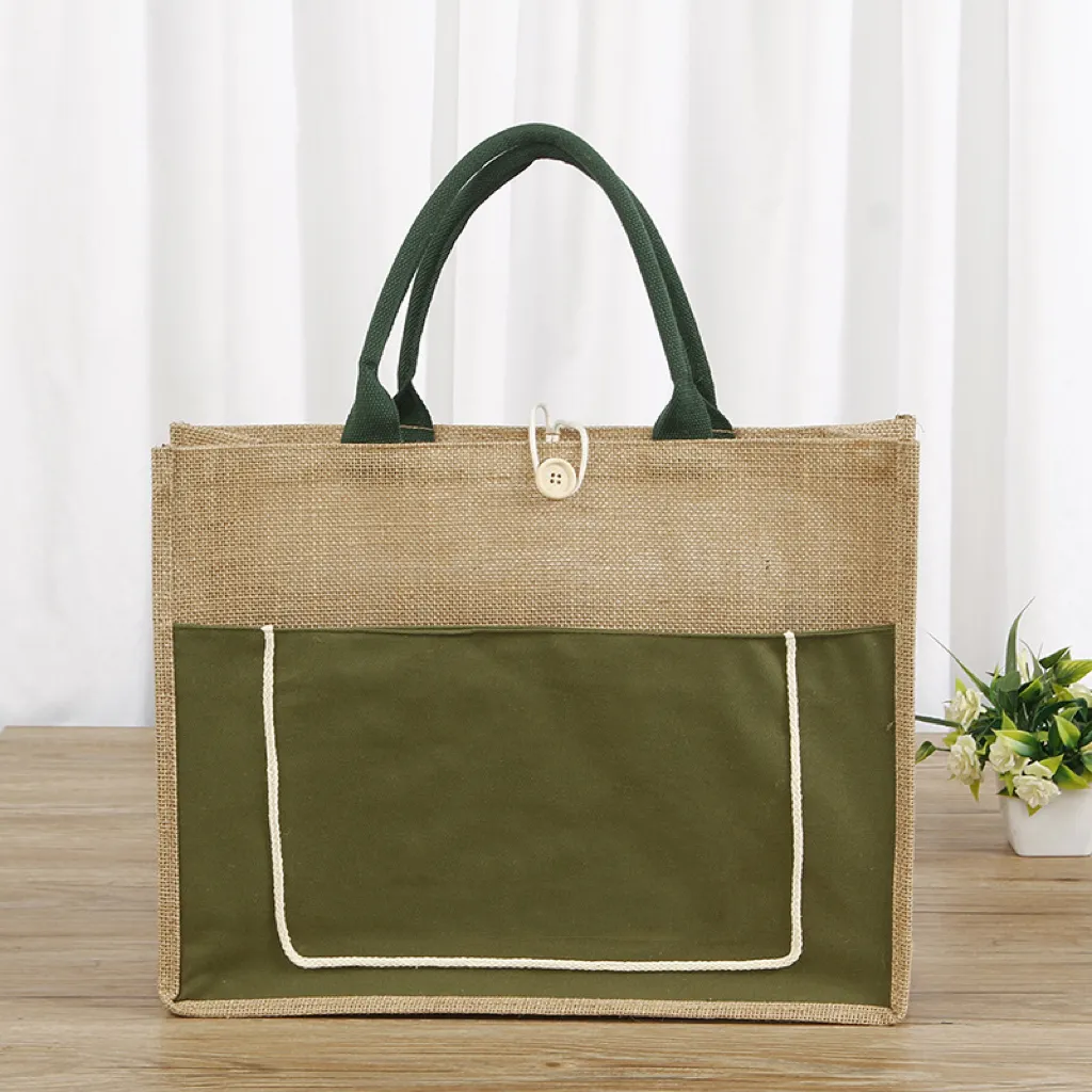 Wholesale Custom Logo Grocery Shopping Jute Tote Bag With Cotton Rope Souvenir Beach Tote Bag