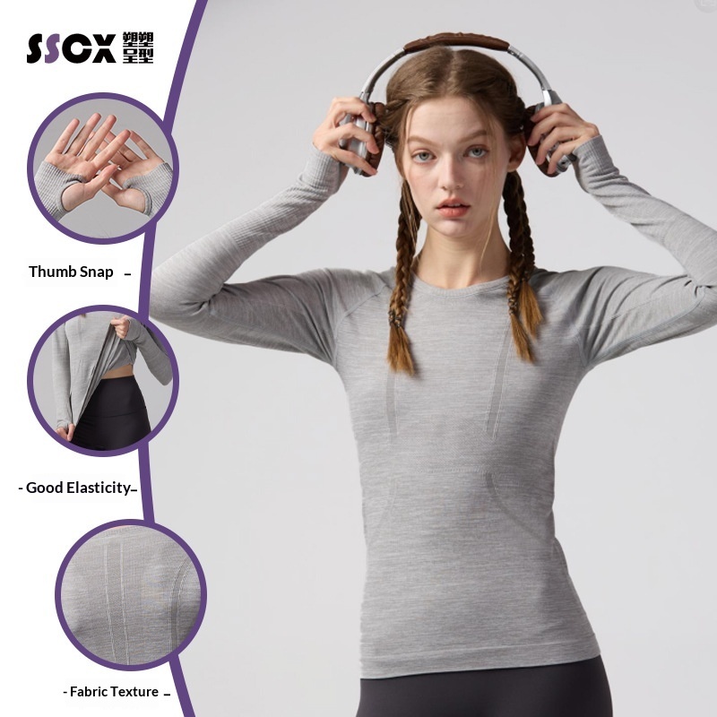 Lulu Women's Autumn Winter Yoga Fitness Wear 100% Nylon Seamless Slim Fit Breathable Quick-Dry Long-Sleeve Solid Sports Top