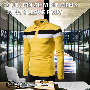 Chemise décontractée homme coupe ajustée automne à manches longues, imprimé numérique, respirante, couleur unie, col à revers contrastant - Product Image 2