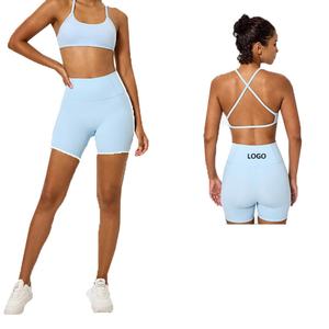 Conjunto de Ropa Deportiva para Mujer con Logotipo Personalizado, Top Deportivo de Yoga con Espalda Cruzada y Cintura Alta, Leggings de Encaje, Tallas Grandes, Ropa de Entrenamiento - Product Image 3