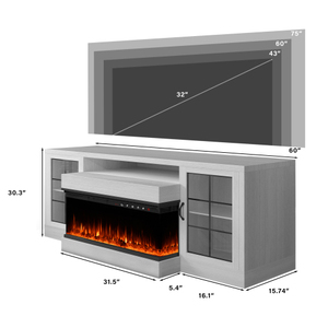 Soporte para TV con Chimenea Eléctrica de 60 Pulgadas, Chimenea Eléctrica de 3 Lados de 30 Pulgadas, Centro de Entretenimiento para Sala de Estar de Estilo Mid-Century, Puertas de Vidrio, Almacenamiento - Product Image 5