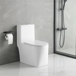 चीनी मिट्टी सेनेटरी वेयर उच्च गुणवत्ता बाथरूम पानी कोठरी नरम बंद के साथ एक टुकड़ा शौचालय सीट कवर ऊपरी तालाब दोहरी-फ्लश