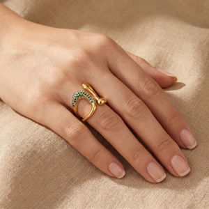Trendy Irregular Curved Rhinestone <b>Ring</b> 18K Gold Plated Stainless Steel Open Adjustable Pave <b>Crystal</b> Stackable Statement <b>Ring</b> - Product Image 5